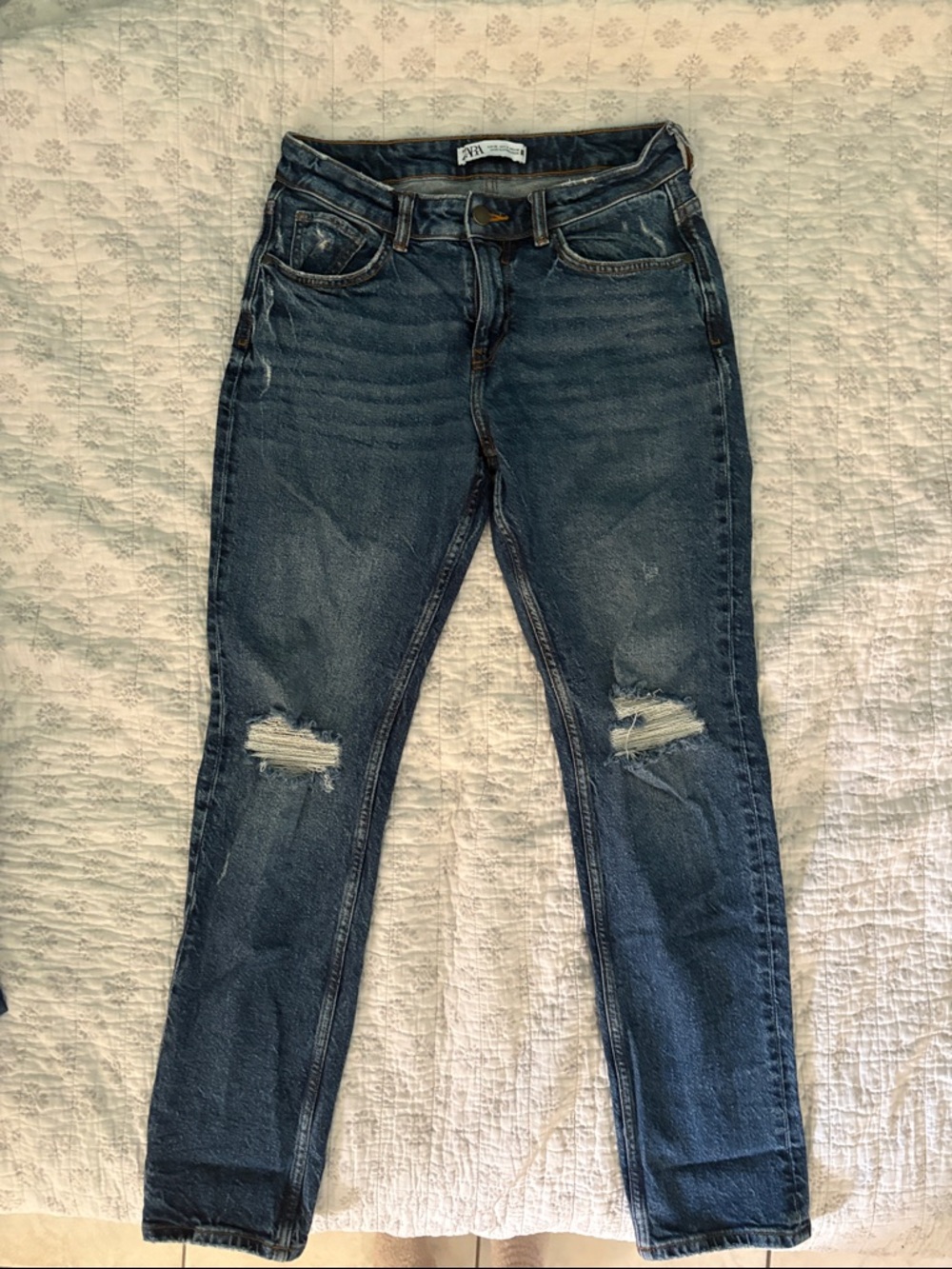 Zara Medium Blue Skinny Jeans with Knee Rips